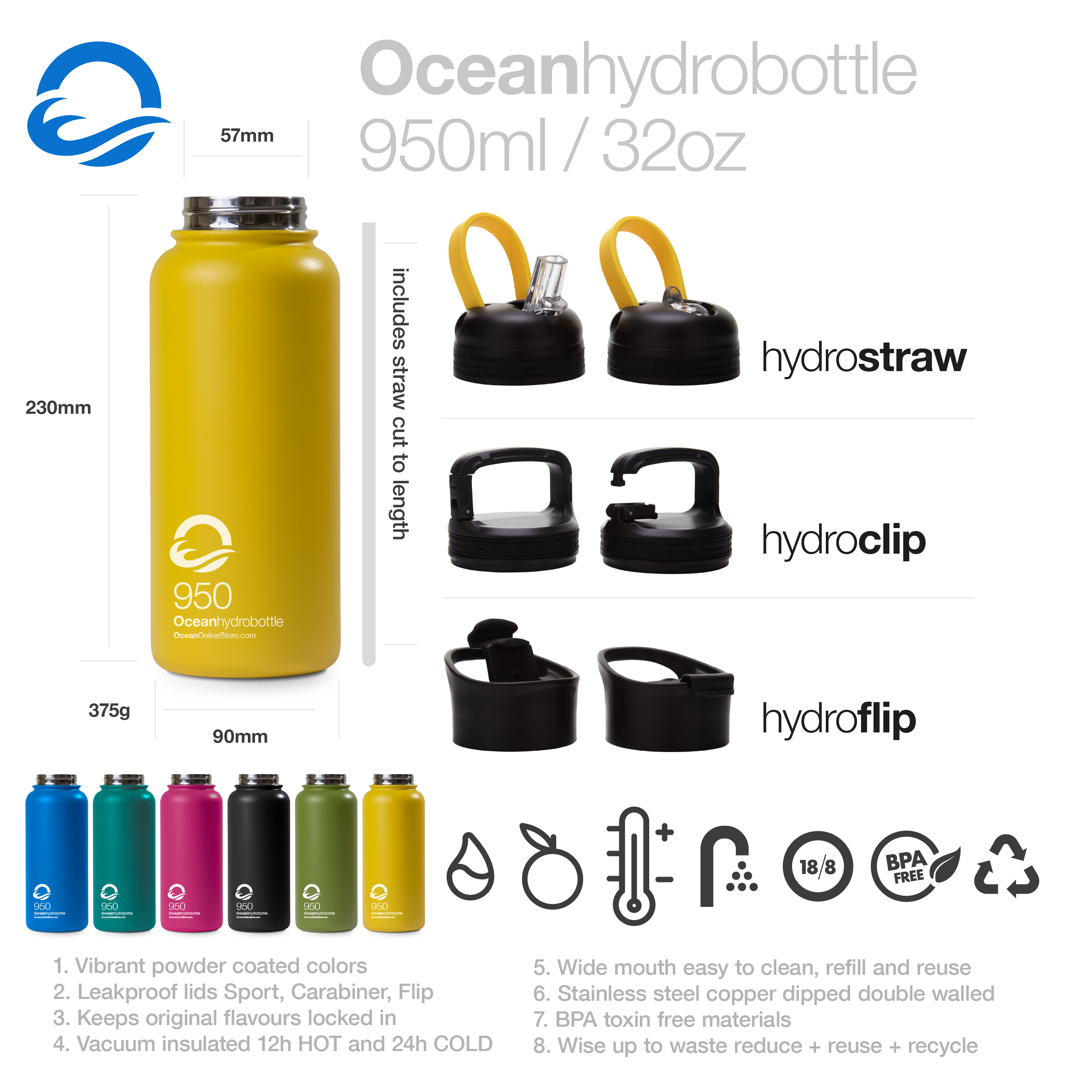 Oceanhydrobottle 950ml / 32oz - Sunshine Yellow